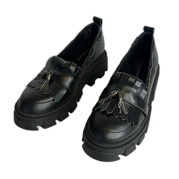 Kelsi Dagger Burke Black Lug Sole Loafer shoes size 8.5 - Picture 3 of 11